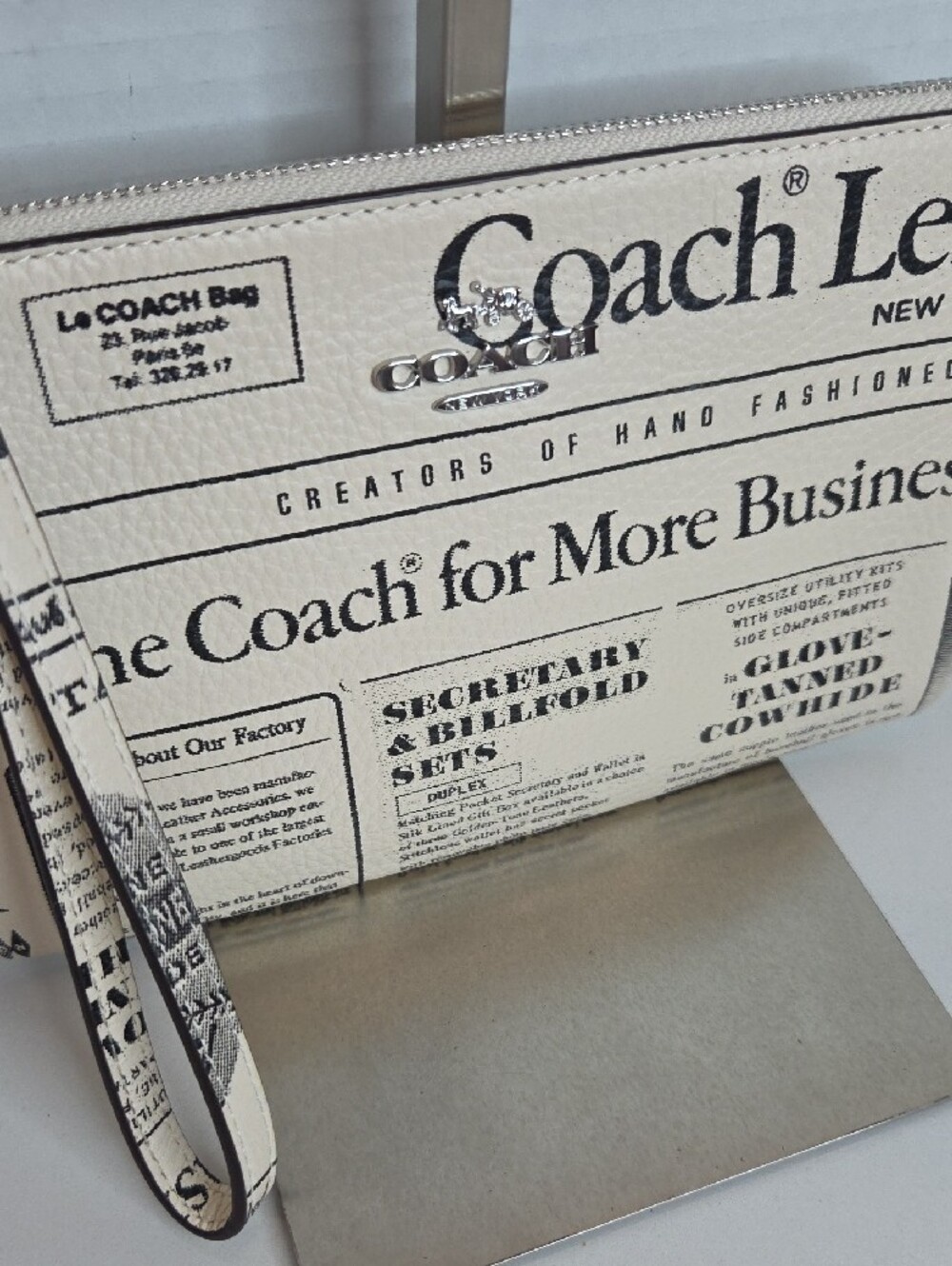Coach Newspaper-Print Wristlet in Cream and Black - Picture 2 of 9
